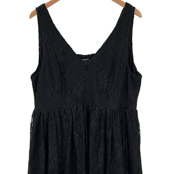 Torrid Midi Lace Button Front Dress Sleeveless Fit & Flare Plus Women 2X Black - Picture 5 of 11